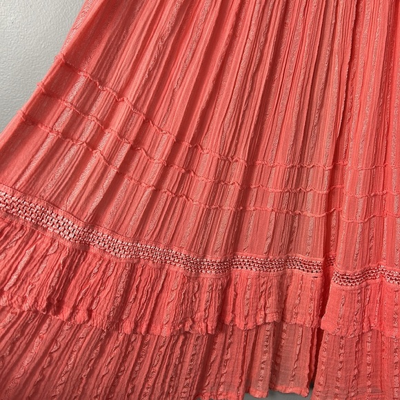 Orange Cotton Boho Maxi Skirt Elastic Band No lining - Picture 3 of 9